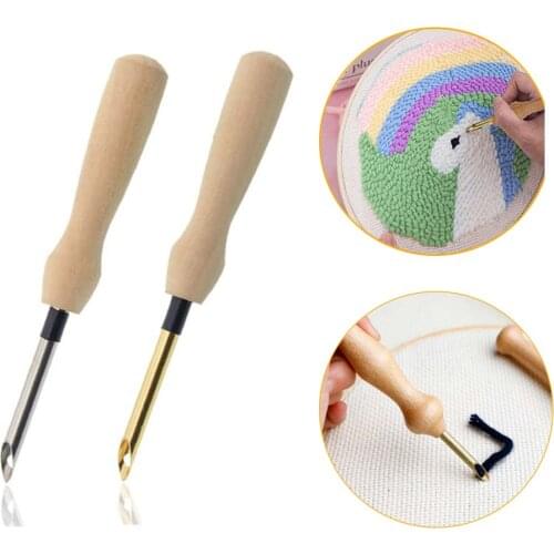 Sewing Punch Needle Knitting Embroidery Pen Wooden Handle Weaving Sewing Felting Craft Punch Threader DIY Sewing Accessories