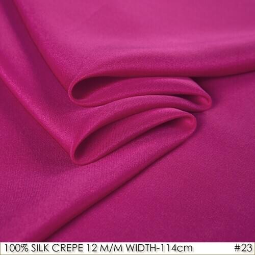 SILK CREPE DE CHINE 114cm width 12momme/100% Natural Mulberry Silk Fabric DIY Matt Color Women Evening Dress Hot Pink NO 23