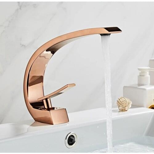 Basin Faucet Mixer Rose Gold Bathroom Sink Faucet Deck Mounted Hot and Cold Sink Taps Total Brass Lavatory Faucets Bath Crane