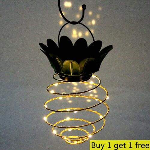Solar Garden Lights Pineapple Shape Outdoor Solar Hanging Lamp Waterproof Wall Lamp Fairy Night Lights Iron Wire Art Home