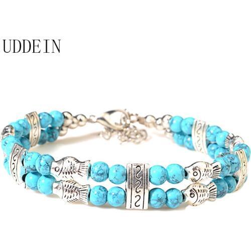 UDDEIN bohemian ethnic strand bracelets for women bib beads jewelry green stone fish drop shipping vintage statement bracelets