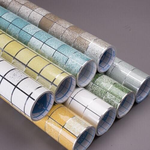 1Roll Waterproof Oil-proof Wall Paper Self adhesive Tile Wallpaper Aluminum Foil Stickers Scrub Mosaic Home Kitchen Decor Supply