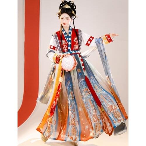 XinHuaEase Chinese Traditional Hanfu Womens Dresses Ancient Style National Cosplay Dance Set Waist Skirt Spring and Autumn Suit
