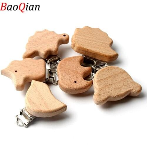 1Pcs Safety Natural Beech Wood Baby Pacifier Clips Cute Animal Dummy Teething Nipple Clips DIY Pacifier Chain