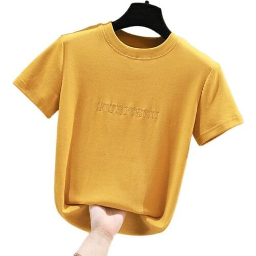 Cotton T Shirts Summer Harajuku Female 2021 Women Tops Tee Shirts Slim Basic Embroidered TShirt Ladies Short Sleeve Under shirt