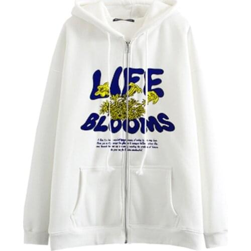 Punk E-girl Zip-Up Womens Hoodie Kawaii Aesthetic Graphic Printed Vintage White Top Streetwear Harajuku Long Sleeve Outerwear