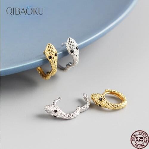 Sterling Silver 925 Hoops Earrings Zircon Cute Snake Jewelry Trendy Korean Small Earrings for Women Golden Silver 8mm