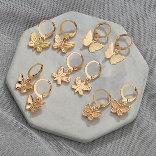 1 Pair Women Girls Butterfly Hoop Earrings Fashion Pendant Earrings Piercing Earrings Jewelry Accessories