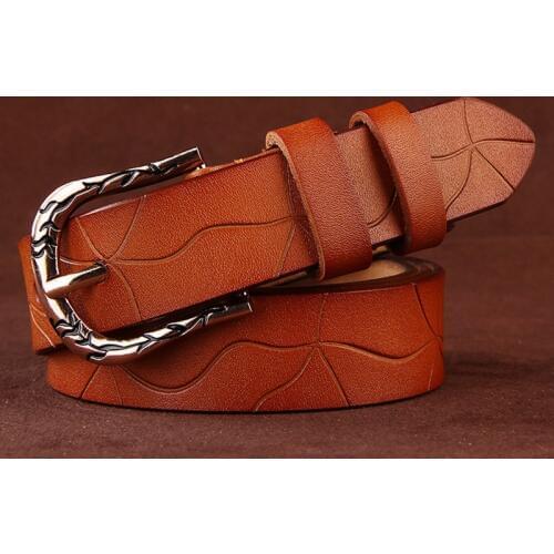 EL BARCO Faux Leather Belts For Women Embossing Print Black Red Female Jeans Belt Luxury Camel Brown Casual Strap Cinturon Mujer