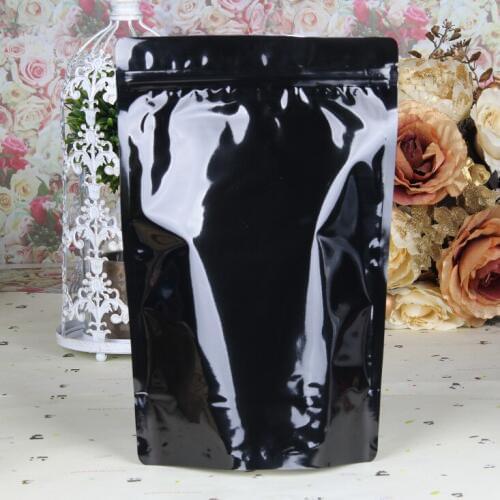 100PCS/Lot 14*20cm black Zipper Aluminum Foil Resealable Valve Package Pouches Grocery Coffee Powder Nuts Pack Bags