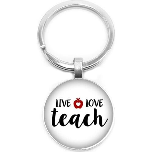2019 New Hot Art Charm Love Teaching Teacher Apple Love Life Tree Round Photo Glass Cabochon Keychain Gift Keychain