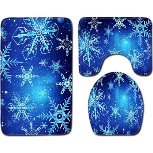 3pcs/set Vintage Cartoon Print Anti-slip Bathroom Floor Mat Home Decor Shower Non-Slip Rug Bath Door Mats Blue Snow Flower