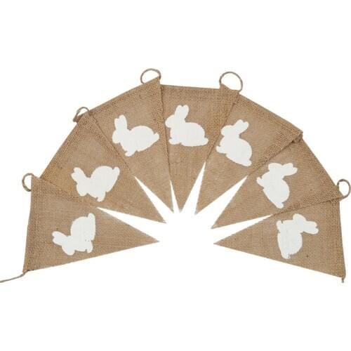 New 2.5M Easter Banner Rabbit Pattern Jute Cloth Wedding Party Decor 1 String Has 7 Pcs Flags Wedding Party New Year Decoration
