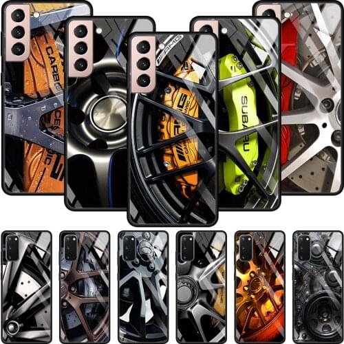 Sport Car Hub Tempered Glass Phone Case For Samsung Galaxy S21 S20 Ultra Plus FE S10e Lite S10 S9 S8 Plus Caso Smartphone