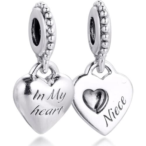 CKK Silver 925 Jewelry Aunt & Niece Split Heart Dangle Charm Fits Original Bracelets Sterling Silver Beads