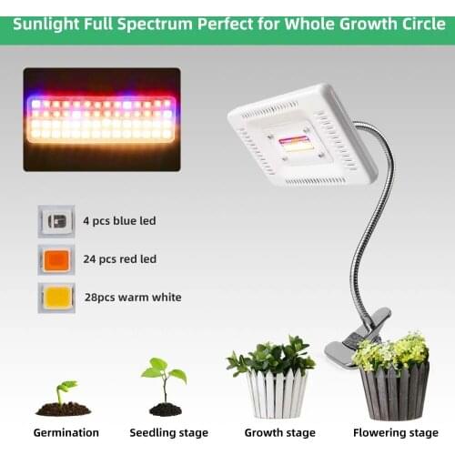 COB LED Grow Light Full Spectrum 4 Modes 50W 56LED Waterproof LED Grow Lamp For Indoor Desk Clip Plants Flowers Greenhouses Tent