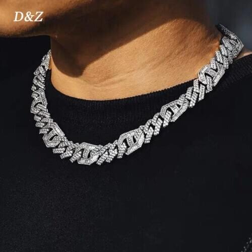 D&Z 14mm Heavy Miami Baguette Zircon Iced Out Cuban Link Necklace AAA CZ Prong Setting Necklaces Hip Hop Jewelry