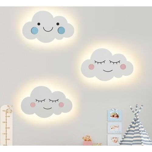 Childrens Room LED Wall Lamp Creative Smiley Cloud Lamp Simple Modern Girl Cartoon Nordic Macaron Boy Bedroom Bedside Lamp