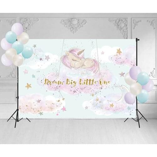 Unicorn Baby Shower Photography Backdrops Newborn Girls Birthday Party Decoration Photo Backdrop Glitter Star Moon Background