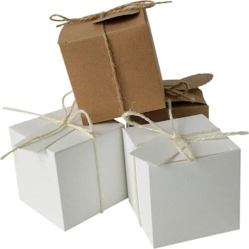 50pcs Kraft Paper Candy Box With Tag Cardboard Party Favor DIY Gift Boxes With Rope Baby Shower Birthday Party Wedding Decor