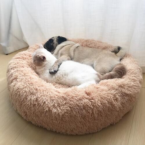 Pet Dog Bed Long Plush Dogs Kennel House Winter Warm Pets Round Sleeping Beds Soild Color Soft Pet Dogs Cat Sofa Cushion Mats