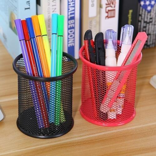 Round Mesh Metal Pen Holder Multi-Function Desktop Hollow Storage Basket Pen Holder Student Stationery Organizer