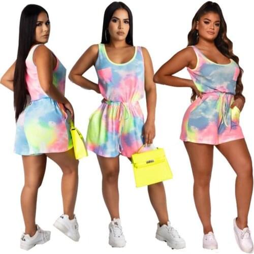 Summer womens sports suit sexy printing loose breathable waist leisure multi-color jumpsuit