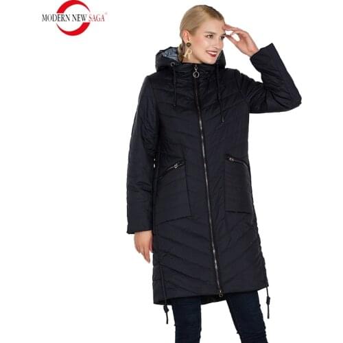 MODERN NEW SAGA Quilted Coat Women Autumn Coat Hooded Thin Cotton Padded Coat Spring Long Jacket Fashion Parka Women Outerwear