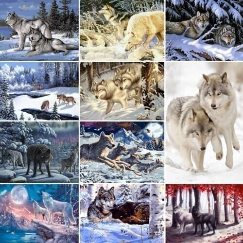 50/65/75cm Paint By Numbers For Adults Children HandPainted Wolf snow animal Oil Painting Home Decor Acrylic Painting