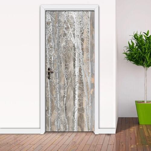 Door Sticker PVC Self Adhesive Waterproof Vinyl Wall Paper 3D Nordic Style Tree Grain Mural Living Room Bedroom Home Decoration