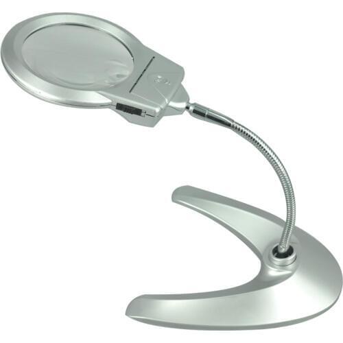 2X 6X Desktop Metal Hose Illuminated Elderly People Reading Magnifier Repair Tool Magnifying Glass with 2 LED Lamps Table Loupe