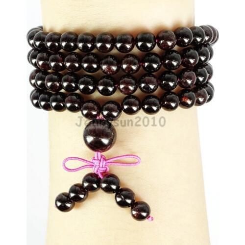 Natural Garnet 6mm Gems Stone Buddhist 108 Beads Prayer Mala Multi-Purpose Stretchy Bracelet 5Strands/Pack