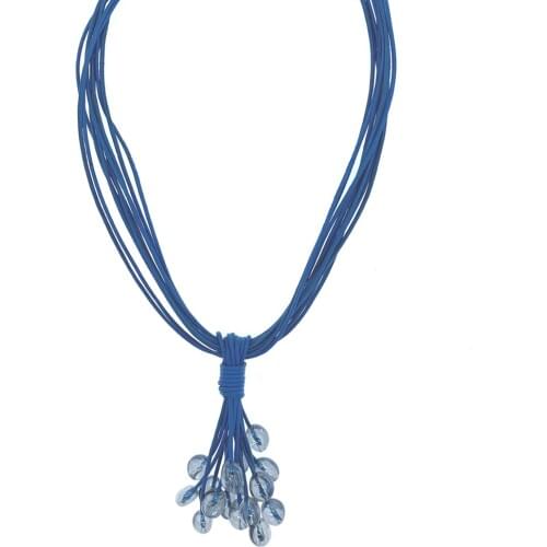 Irregular Nugget Oval Blue Quartz Cluster Pendant Necklace with Blue Leather for Women Gifts 18 Inch
