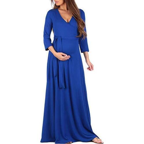 Long Sleeve Dresses Maternity Clothes For Pregnant Women Dress Elegant V-neck Belt Pregnancy Dresses Vestidos Mother Wear