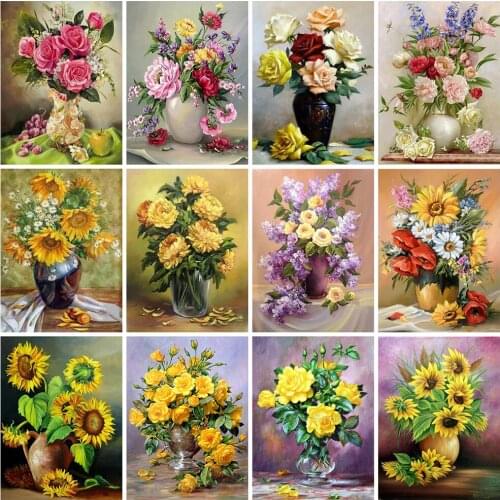 Full Square 5D Diamond Painting Peony Cross Stitch Diamond Embroidery Vase Picture Rhinestones Flowers Mosaic Art Kit Home Decor
