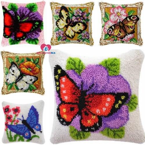 Dropshipping Latch Hook kits Pillow butterfly Diy Handmade Printed Canvas Cushion Latch Hook Kits Unfinished accessories 43x43