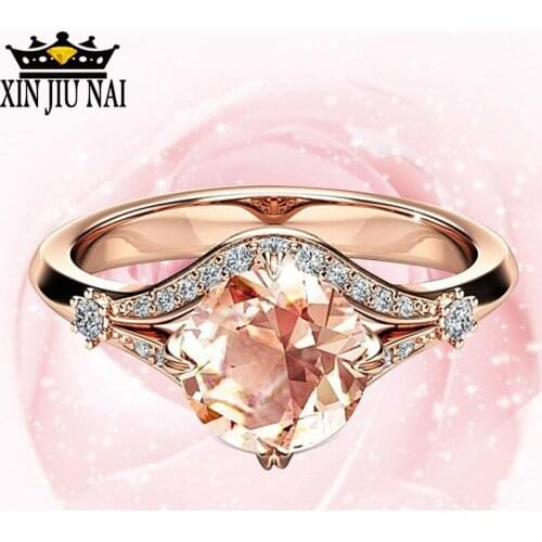Luxury Rose Gold Ring Stone Champagne Morgan Stone Wedding Rings With Engagement Band Zircon Thin Rings For Women Ring Jewelry