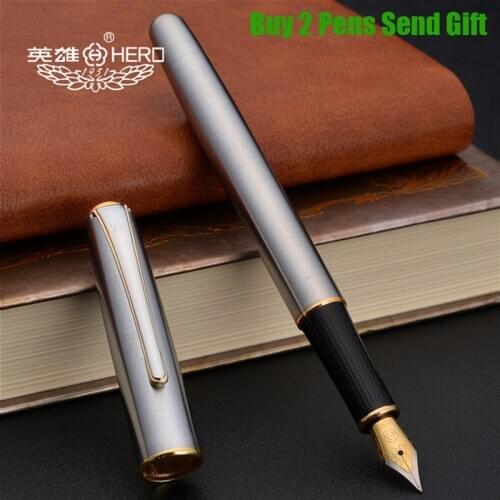 Hero 704 Metal Ink Fountain Pen Silver Plated Luxury Business Men Signature Writing Pen Buy 2 Pens Send Gift