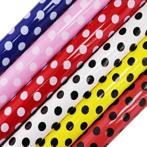 30cmx134cm Roll Mirror Red White Dot Faux Sythetic PU Leather Fabric For Bows DIY HandBags BH413