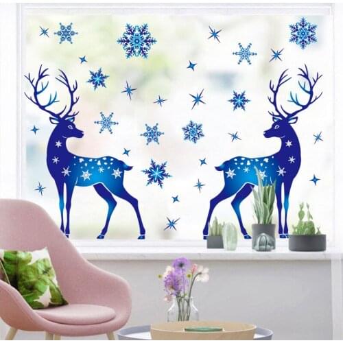 Removable Christmas Window Glass Sticker Elk Snowflake Wall Decals New Year Bedroom Shop Window Stickers Merry Christmas Sticker