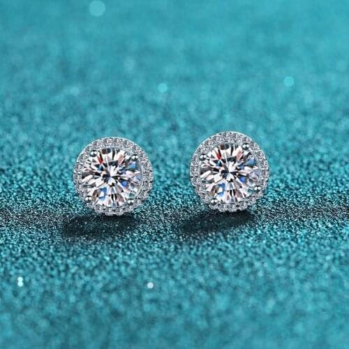 Silver Total 2 Carat Round Excellent Cut Diamond Test Passed Good Clarity D Color White Moissanite Stud Earrings for Teen Girls
