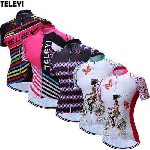 TELEYI Women Short Sleeve Cycling Jersey Bike Ropa Ciclismo Girls Outdoor Breathable Sports Bicycle Clothing T shirts Cycle Tops