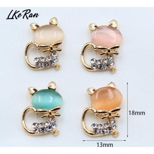 Creativity 13*18mm 5pcs Cat Crystal Rhinestone Buttons DIY Flat Scrapbook Wedding Decoration Clothing Accessories