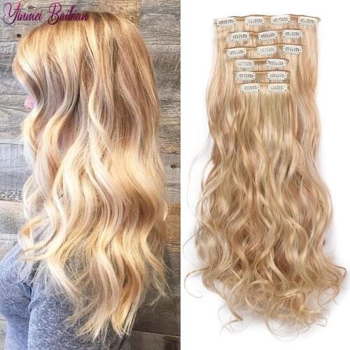 Yinmei Baibian 16 Clips In Hair Long Straight Synthetic Hair Extensions Clips In High Temperature Fiber Black Brown Hairpiece