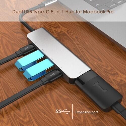 USB C Hub 5 in 1 Multiport 4K HD Large Screen Adapter 2 USB 3.0 Heat Dissipation Aluminum Laptop PD Type C Hub for MacBook Pro
