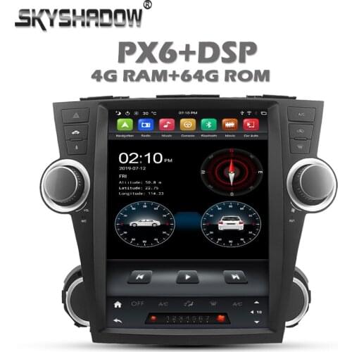 Vertical Tesla PX6 Car DVD Player DSP IPS Android 10.0 4G+ Wifi Bluetooth RADIO GPS For Toyota Highlander Kluger 2008 - 2014