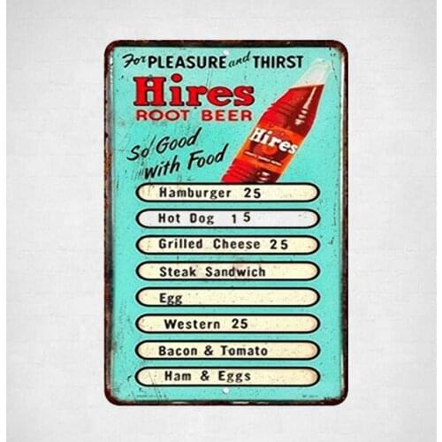 Vintage Hires Menu Tin Sign Metal Sign Metal Poster Metal Decor Metal Painting Wall Sticker Wall Sign