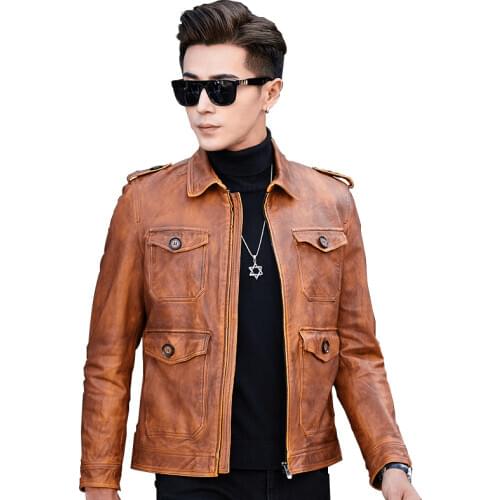2020 Top Quality Half Vegetable Tanning Goat Leather Jackets Slim Autumn Brown Genuine Leather Coats