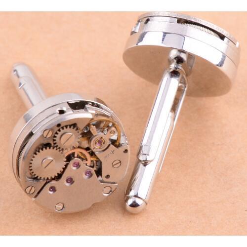 New 2Pcs Watch Movement Cufflinks Mens For Immovable Steampunk Gear Watch Mechanism Cuff Links