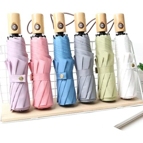 MLGB Umbrella Women Wooden Handle Automatic Umbrellas Windproof Travel Fashion Umbrella 8 Ribs Simple Folding Umbrella